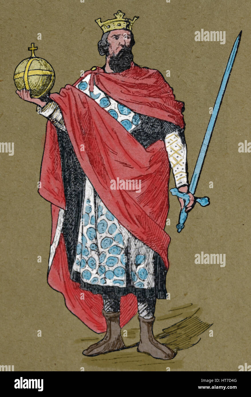 Charlemagne (742-814). Roi des Francs, des Lombards et empereur du Saint Empire Romain. Portrait. La gravure. Banque D'Images