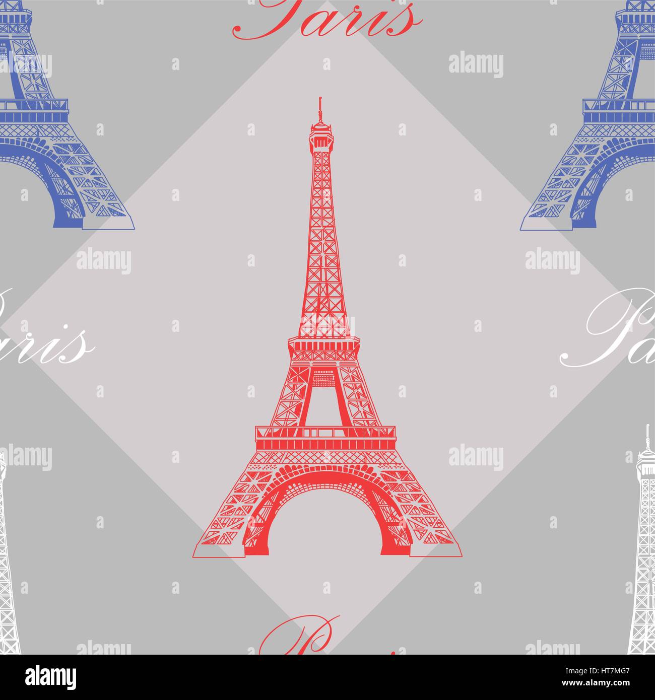 Avec motif transparent rouge, bleu et blanc de la tour Eiffel sur fond gris Illustration de Vecteur
