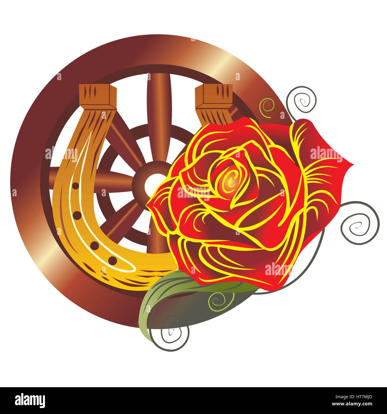 Conception tsigane sur fond blanc et rose avec une roue, vector illustration. Illustration de Vecteur