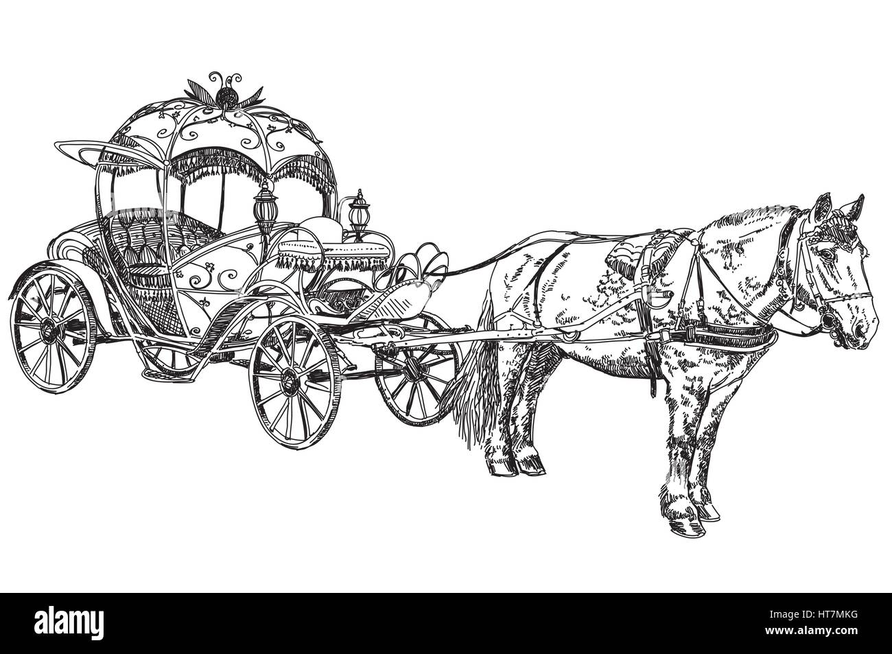 Beau dessin au crayon avec cheval chariot vector illustratoin Illustration de Vecteur