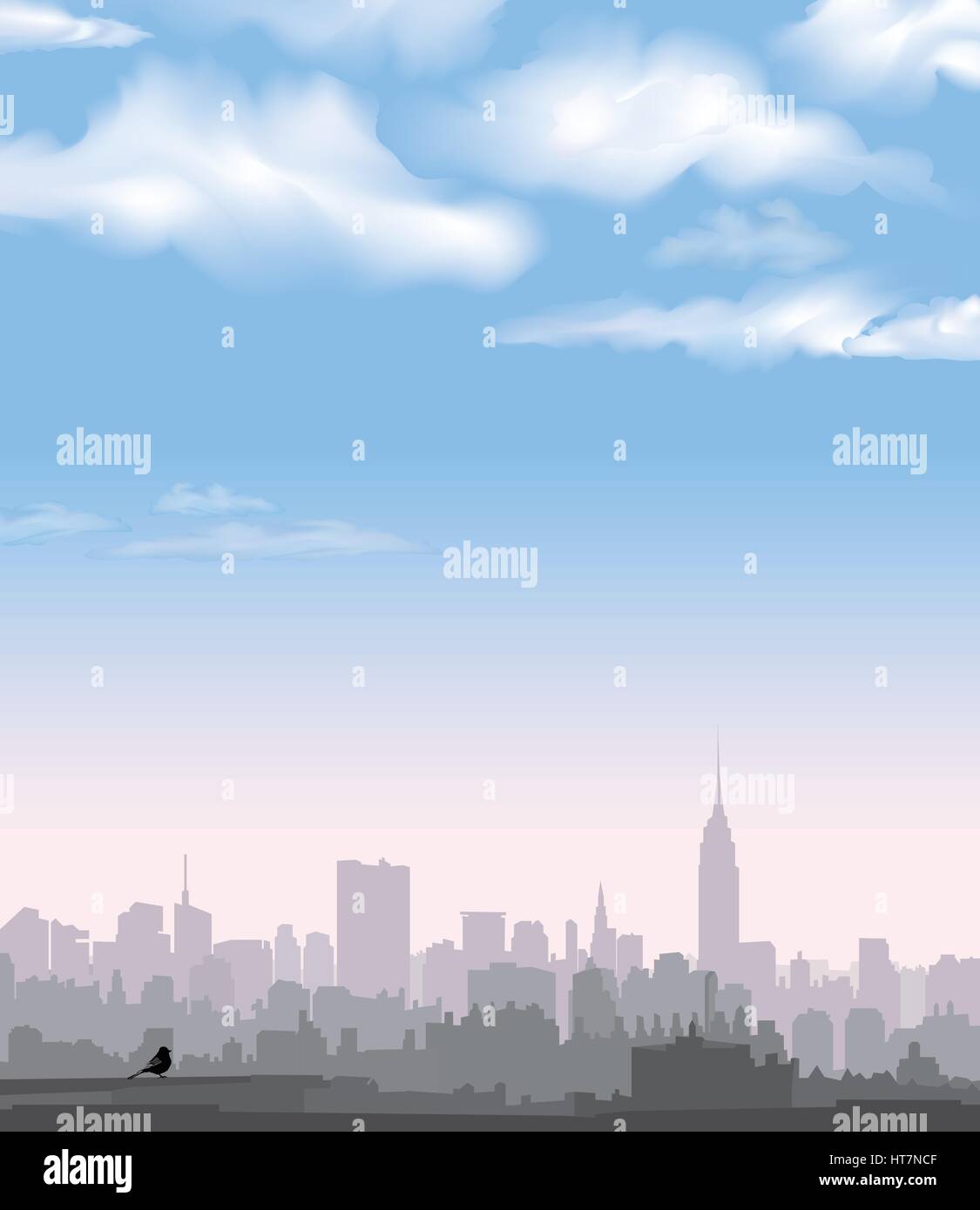 Toits de new york. vecteur usa. paysage paysage urbain en début de matinée. Manhattan skyline avec l'empire state building Illustration de Vecteur