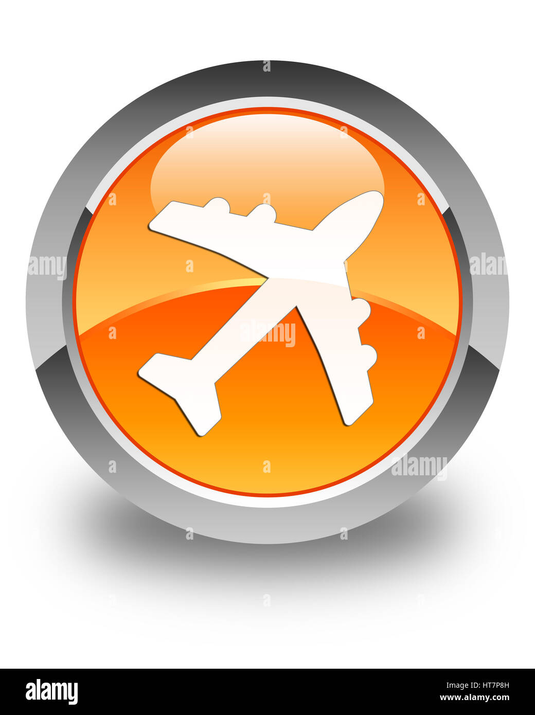 L'icône avion isolé sur bouton rond orange brillant abstract illustration Banque D'Images