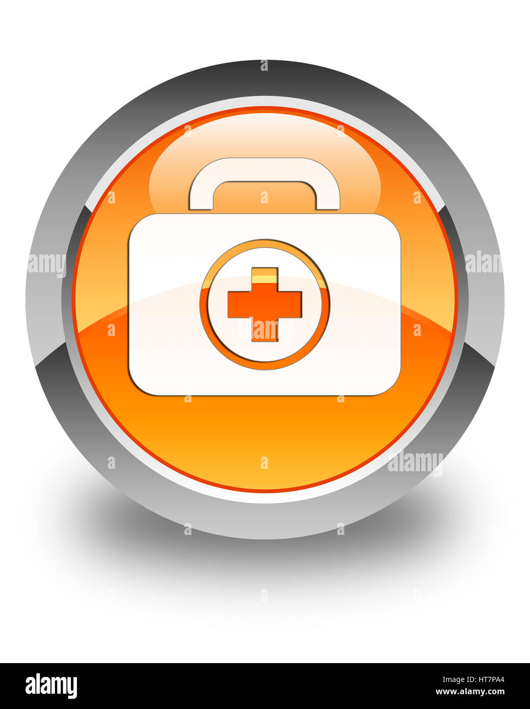 Trousse de premiers soins isolé sur l'icône bouton rond orange brillant abstract illustration Banque D'Images