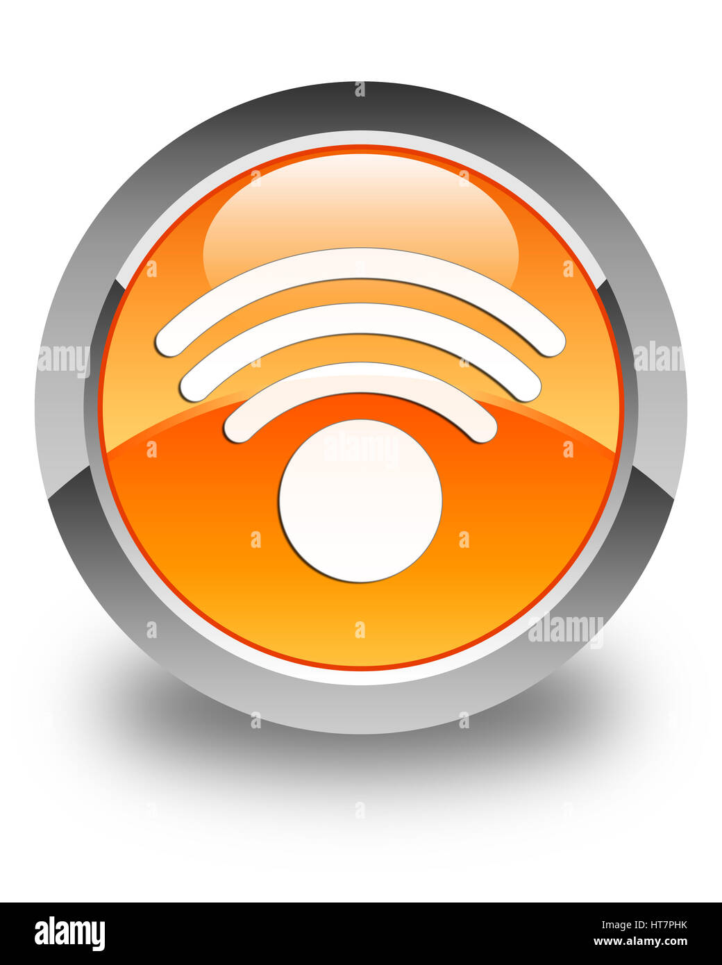 Connexion Wi-Fi au réseau local isolé sur l'icône bouton rond orange brillant abstract illustration Banque D'Images