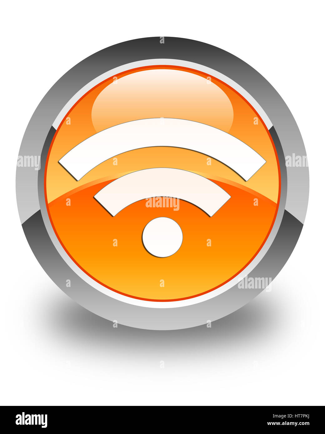 Connexion Wi-Fi au réseau local isolé sur l'icône bouton rond orange brillant abstract illustration Banque D'Images
