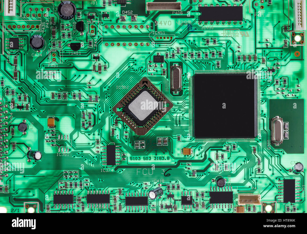 Arrière-plan de la technologie de l'ordinateur avec processeur processeurs carte circuit vert concept background Banque D'Images
