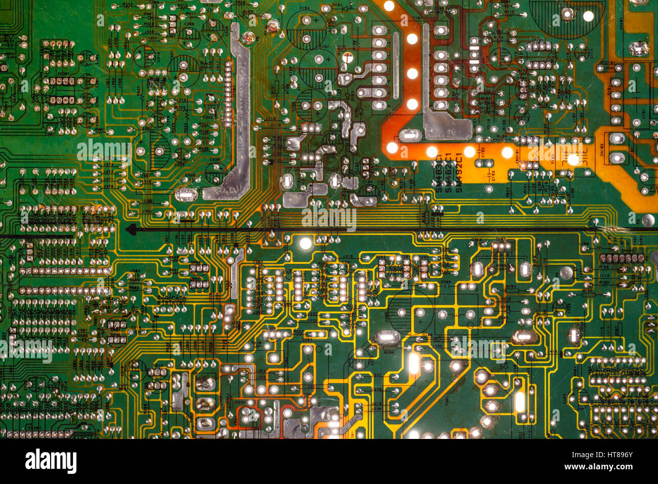 Gros plan d'une carte de circuits imprimés d'ordinateur vert Banque D'Images
