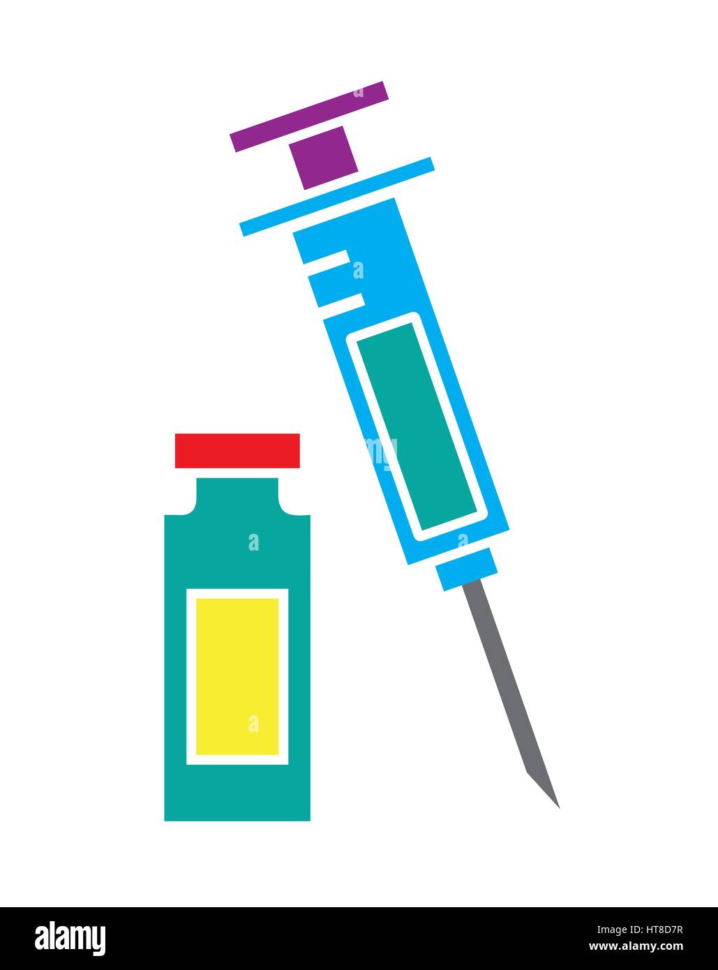 Bouteille flacon et seringue coloré vecteur icône isolé en fond blanc. Icônes médicale. Illustration de Vecteur