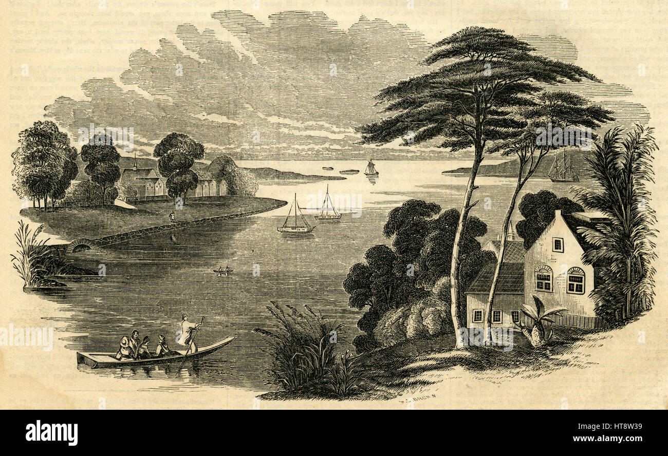 1854 Antique gravure, "une usine néerlandaise à Hirado, Japon.' Hirado est une ville de la préfecture de Nagasaki, Japon. C'était un centre de commerce extérieur a augmenté par rapport à la Chine de la dynastie des Ming et de la Dutch East India Company. SOURCE : gravure originale. Banque D'Images