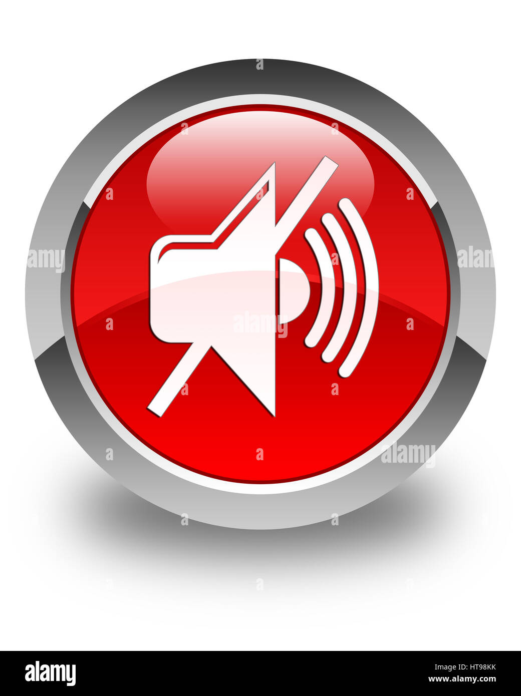 L'icône de volume Mute isolé sur le bouton rond rouge brillant abstract illustration Banque D'Images