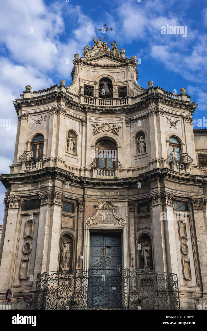 Style baroque Chiesa di San Placido Monaco e Martire (Église de Saint Placide) dans Catania City sur le côté est de l'île de Sicile, Italie Banque D'Images