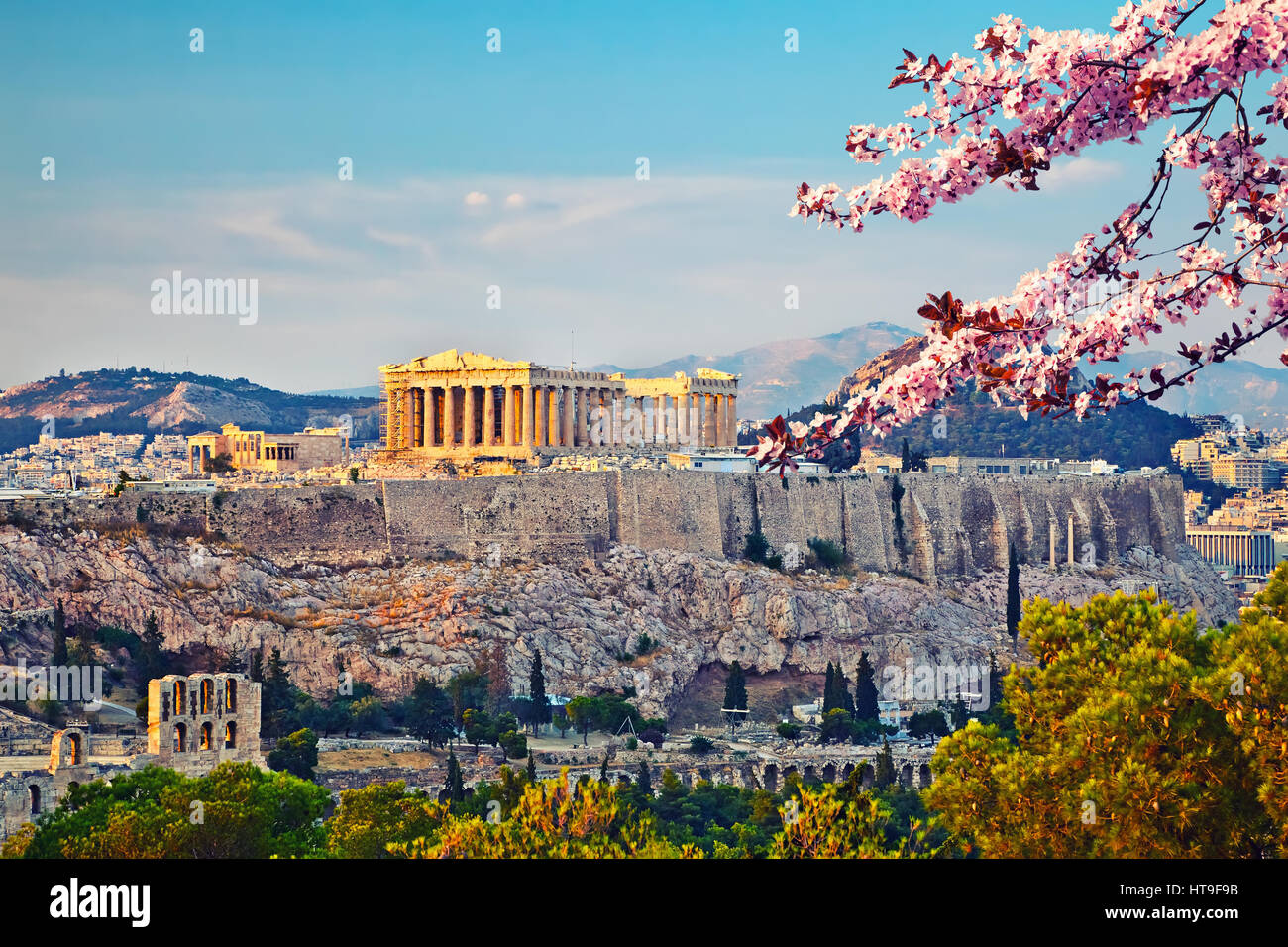 Avis sur l'Acropole au coucher du soleil, Athènes, Grèce Banque D'Images