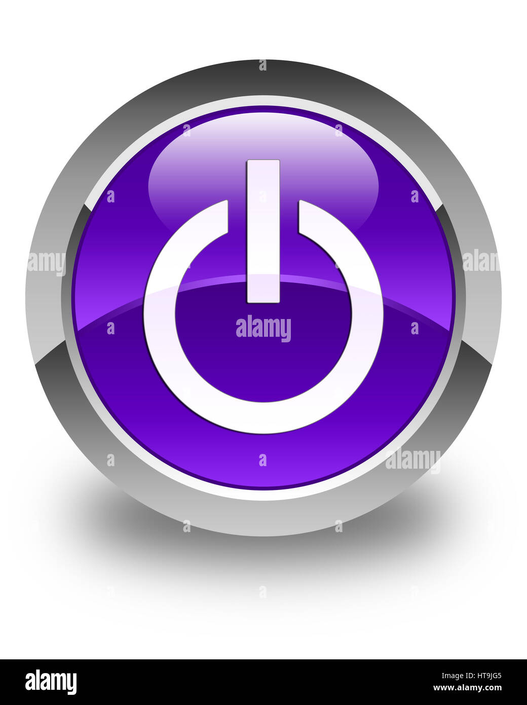 Icône d'alimentation isolé sur bouton rond violet brillant abstract illustration Banque D'Images