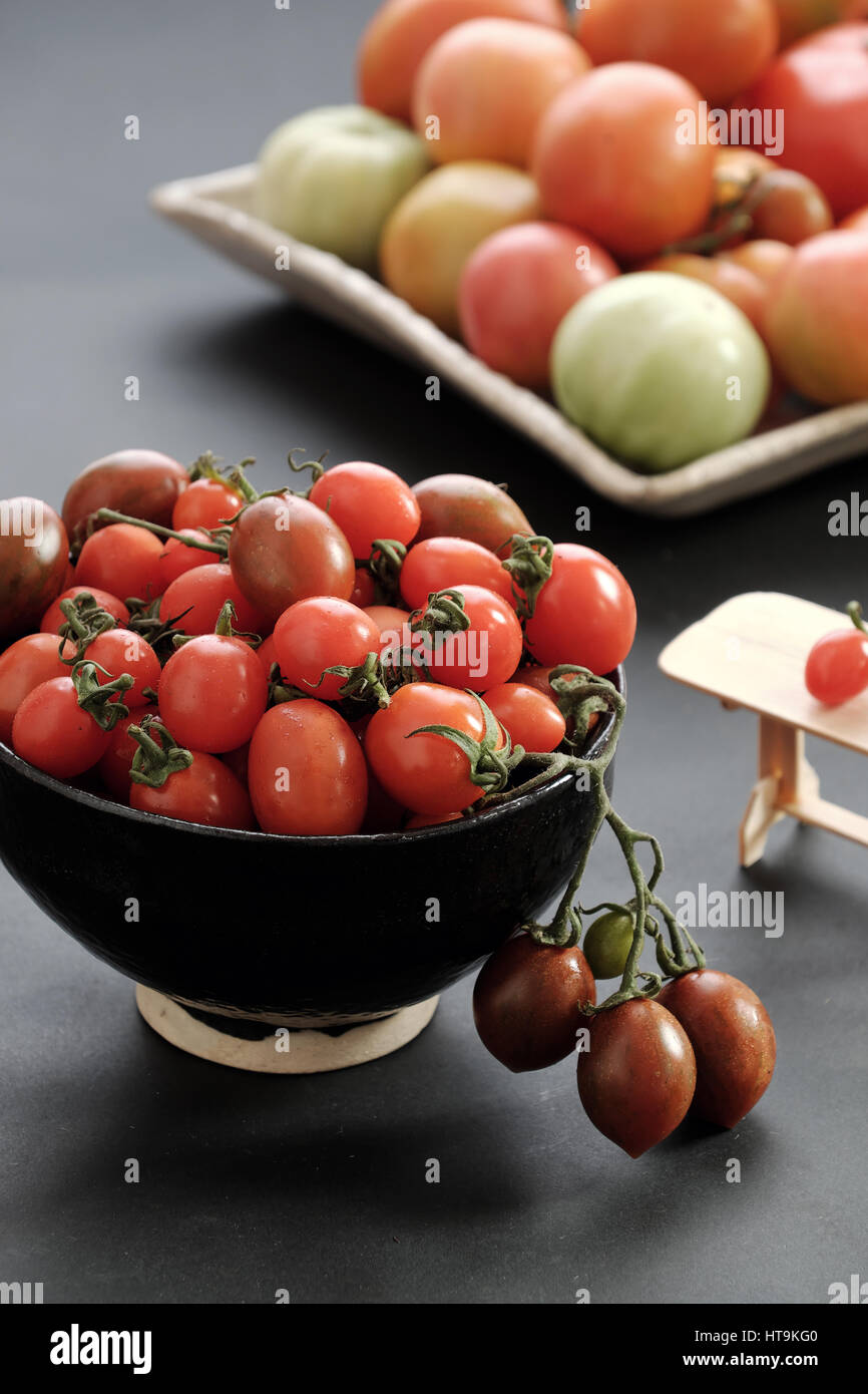 Les tomates, la nourriture bon marché avec beaucoup d'utiliser à titre d'antioxydants, soins de la peau, anticancéreux, bon pour les personnes alzheimer, légumes riches en vitamines, caroténoïdes, le lycopène Banque D'Images