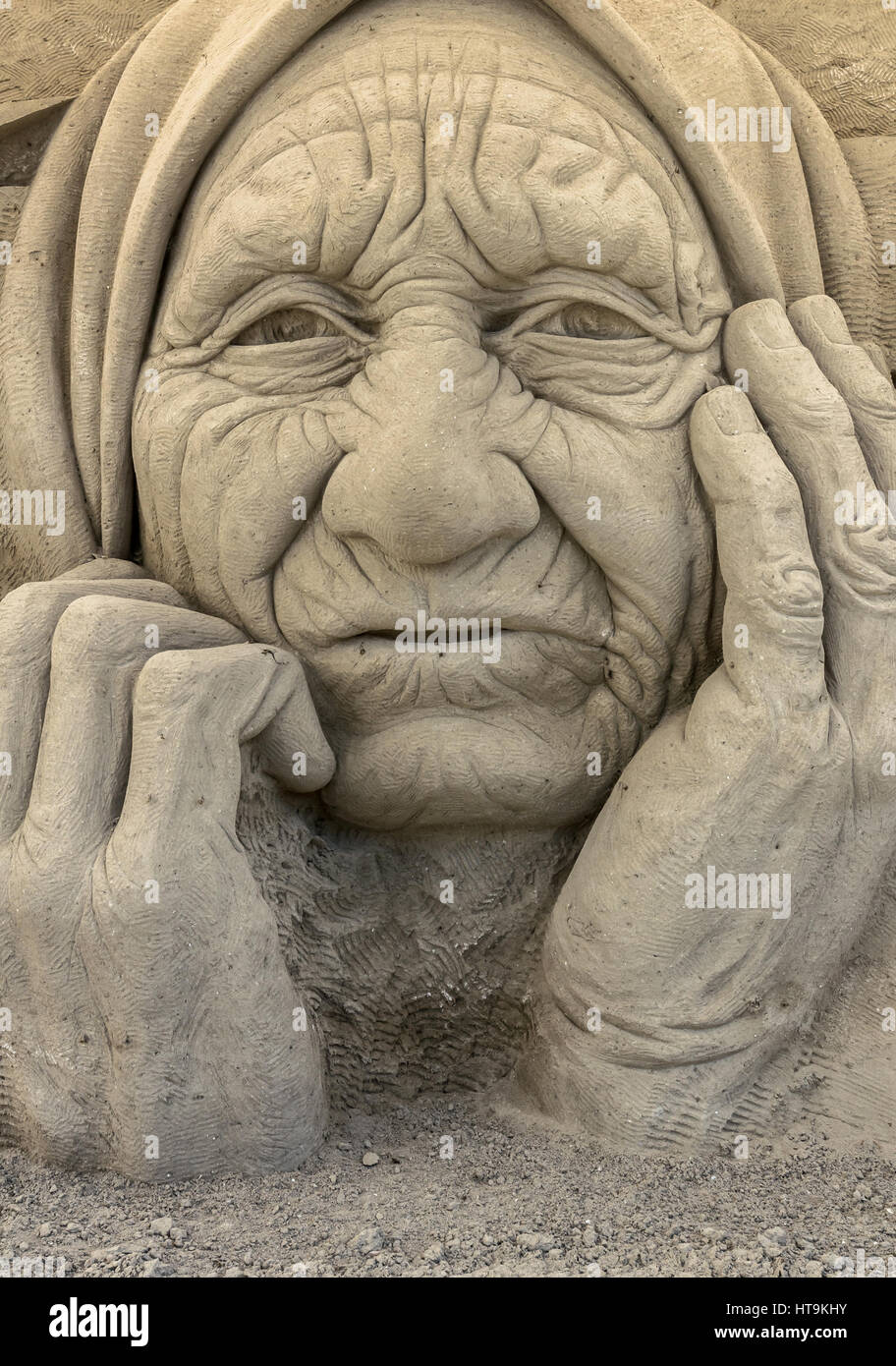 Jesolo, Italie, 19 juillet 2016 : exposition de sculptures de sable à Jesolo (VE) l'Italie. Thème de l'émission : les capitales européennes. Banque D'Images
