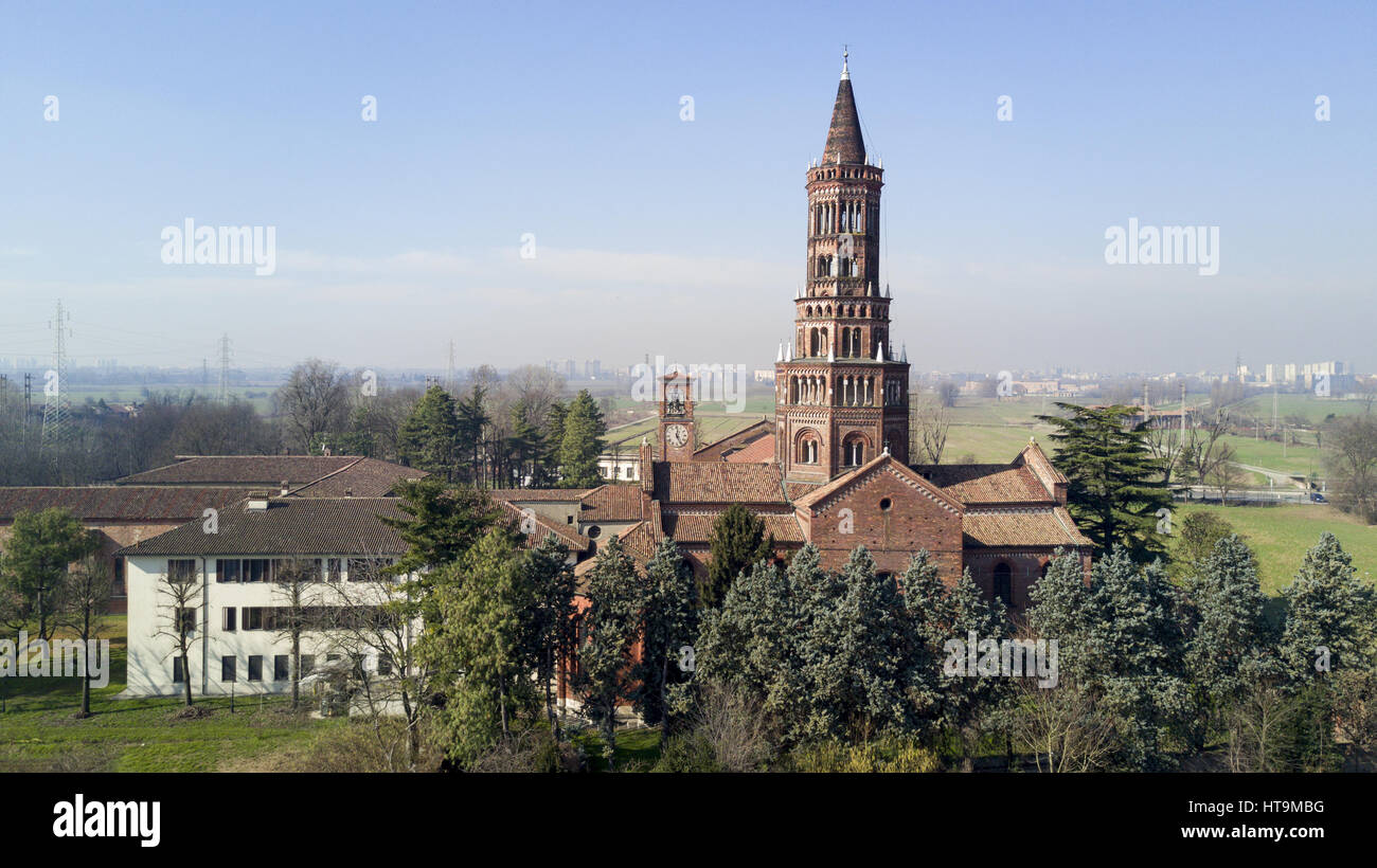 Vue panoramique du monastère de Clairvaux, abbaye, vue aérienne, Milan, Lombardie Banque D'Images