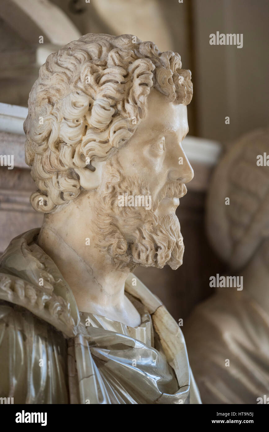 Rome. L'Italie. L'albâtre buste de l'empereur romain Septime Sévère (145-211 AD), 200-210 après J.-C., Musée du Capitole. Musei Capitolini. Banque D'Images