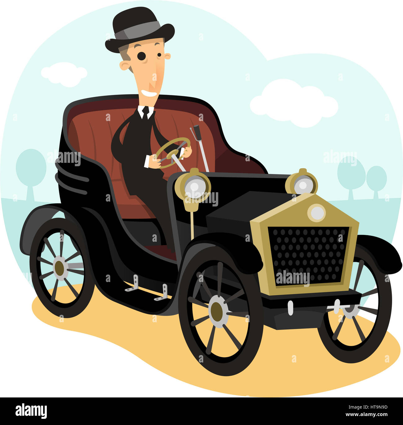Collectionneur d'antiquités,Voiture avec chauffeur en costume et chapeau  melon vector illustration cartoon Photo Stock - Alamy