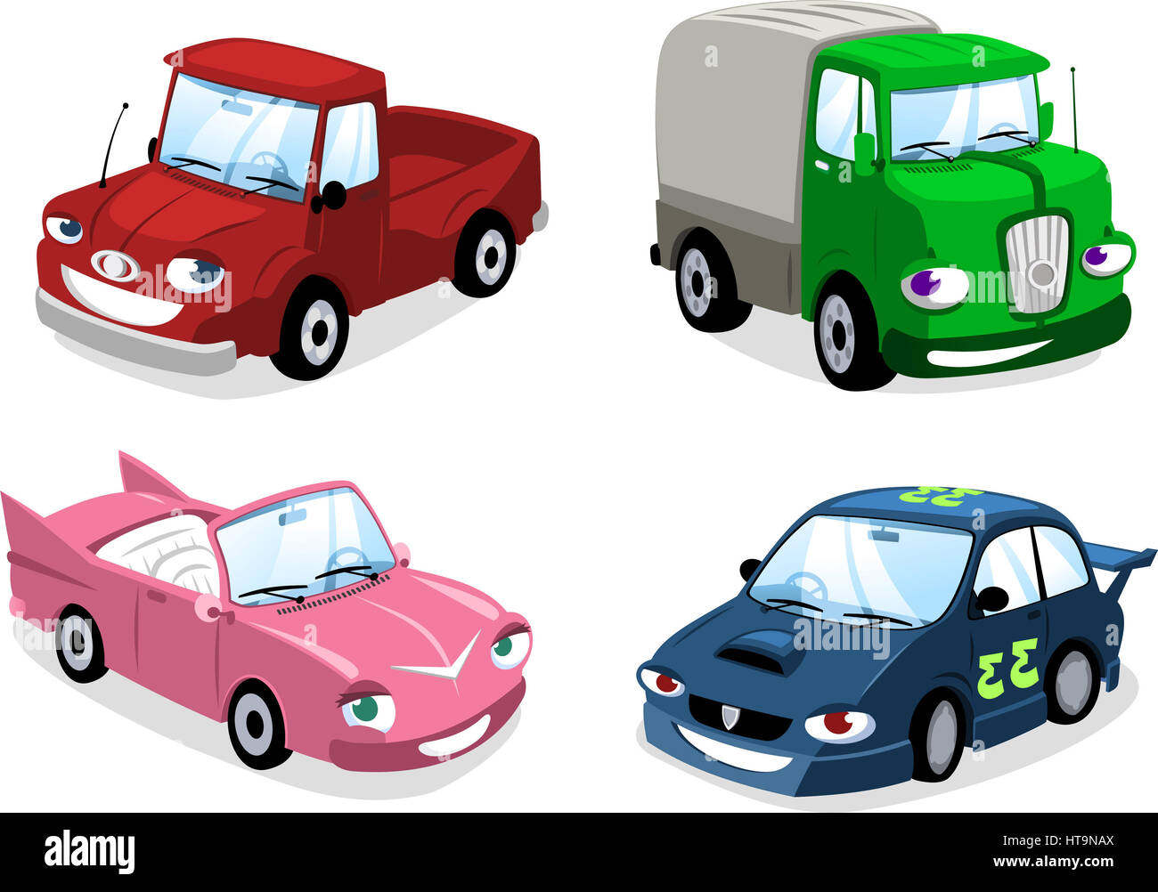 Voiture de dessin animé, Truk, Bus, bus, moto, camion, voiture de course,  voiture familiale et eco Photo Stock - Alamy