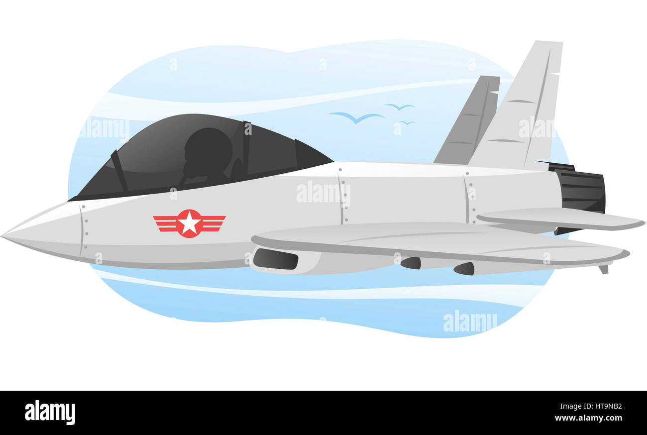 Vector Illustration Cartoon illustration d'un avion de combat avec pilote, avec le logo étoile. Banque D'Images