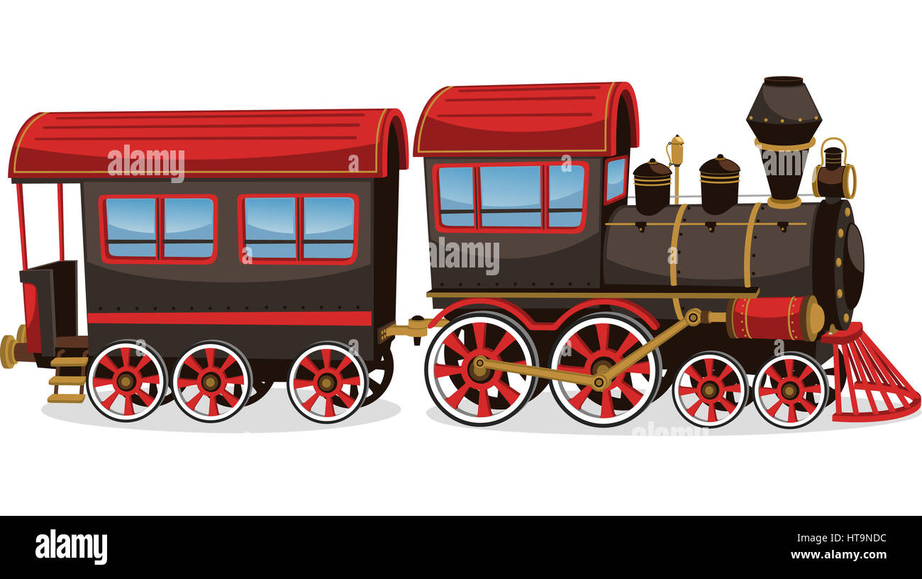 Vieux train à vapeur, rouges et marron vector illustration cartoon