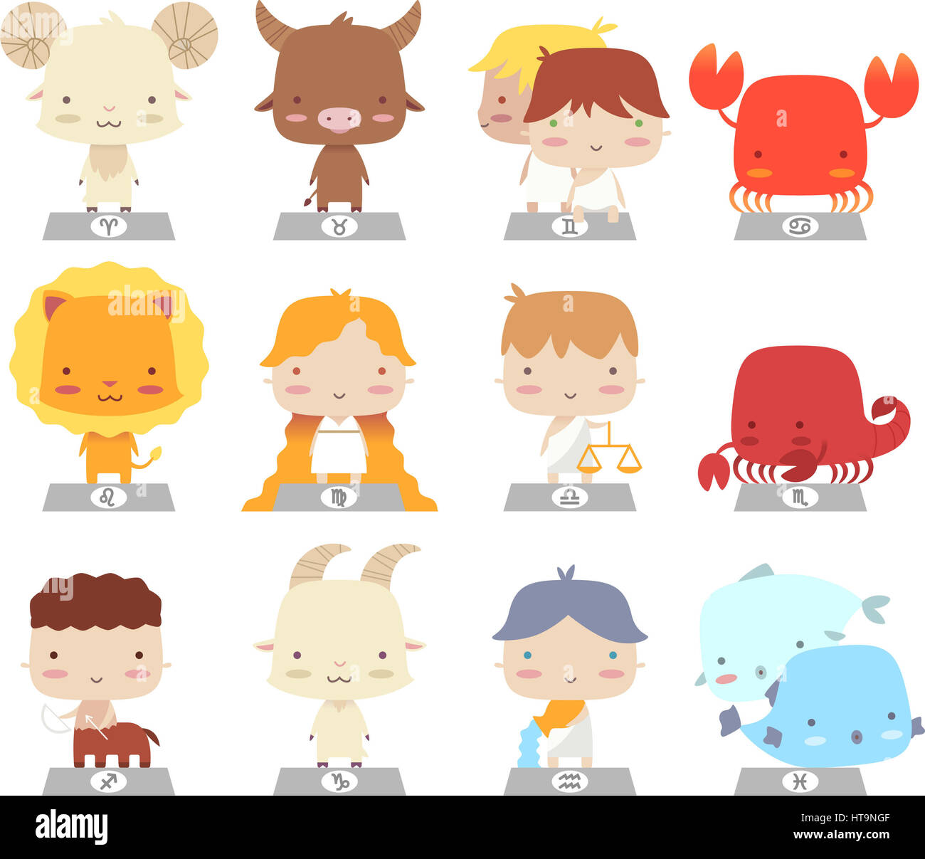 Cartoon caractères symboles du zodiaque manga Banque D'Images