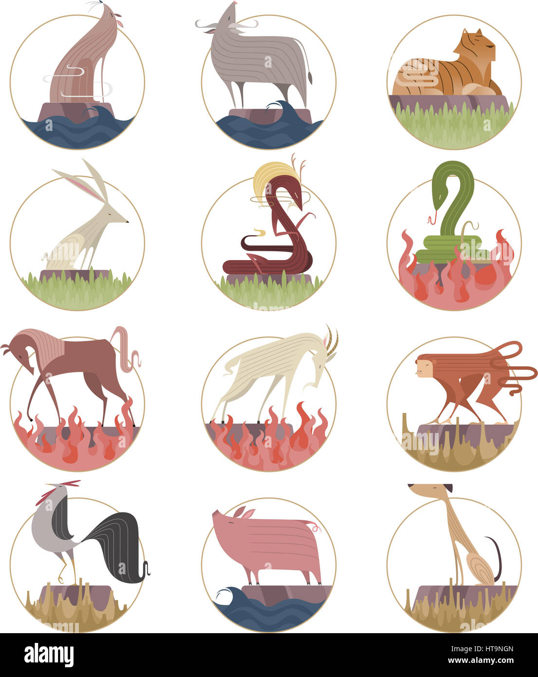 Signe du Zodiaque Chinois symboles de l'icône Banque D'Images
