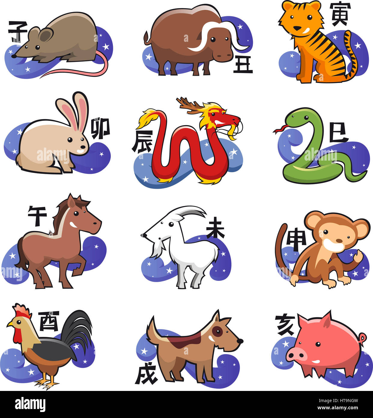 Signe du Zodiaque Chinois symboles de l'icône Banque D'Images