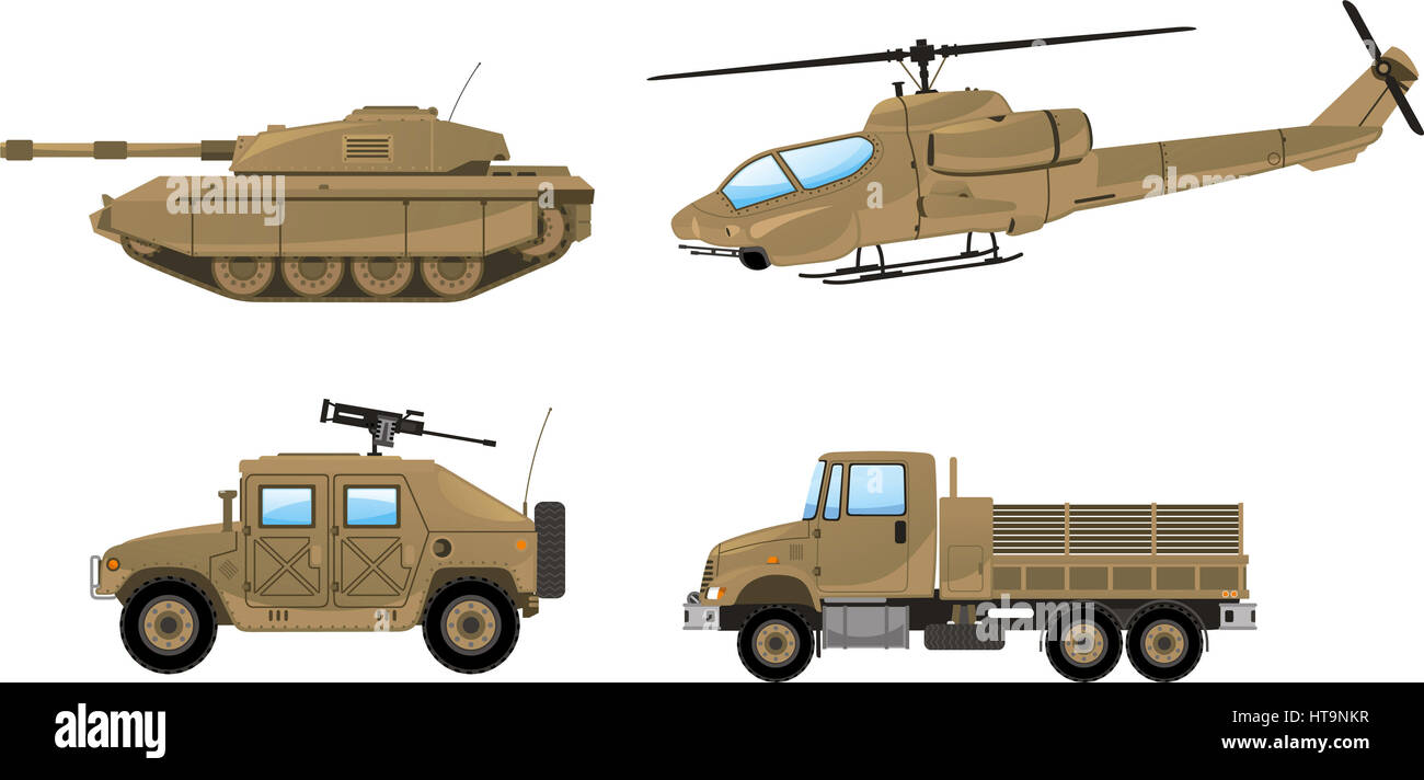 Desert Tank militaire, hélicoptère, tronc, véhicule terrestre. Vector illustration. Banque D'Images