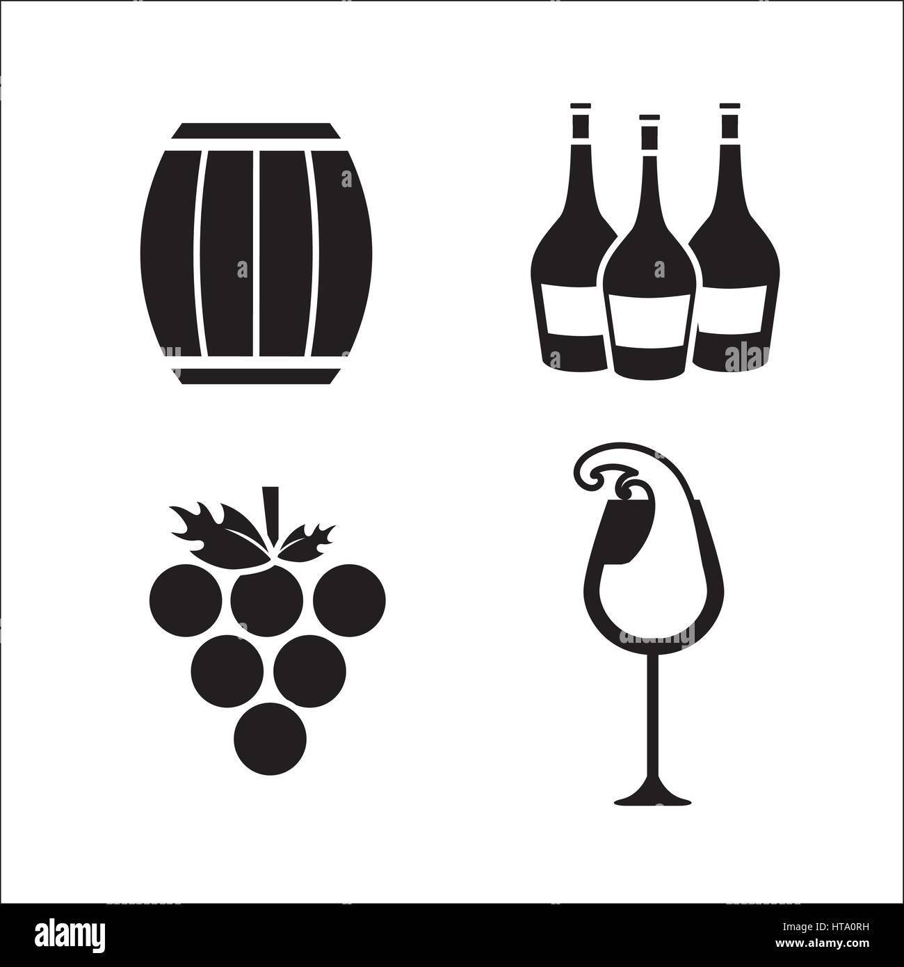 Baril, raisin, bouteilles et verre de vin icon Illustration de Vecteur