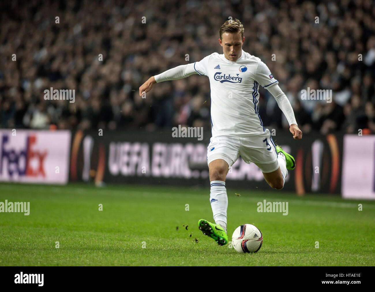 Danemark, Copenhague, le 9 mars 2017. Augustinsson Ludwig (3) du FC Copenhague vu au cours de la Ligue Europa ronde de 16 match entre FC Copenhague et l'Ajax d'Amsterdam à Telia Parken. Banque D'Images