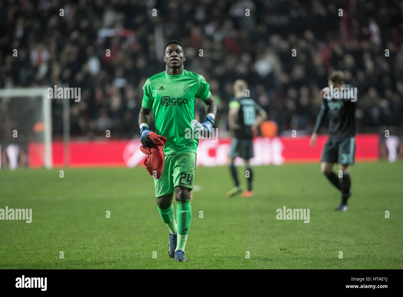 Danemark, Copenhague, le 9 mars 2017. Gardien de l'Ajax Amsterdam Andre Onana (24) vu au cours de la Ligue Europa ronde de 16 match entre FC Copenhague et l'Ajax d'Amsterdam à Telia Parken. Banque D'Images