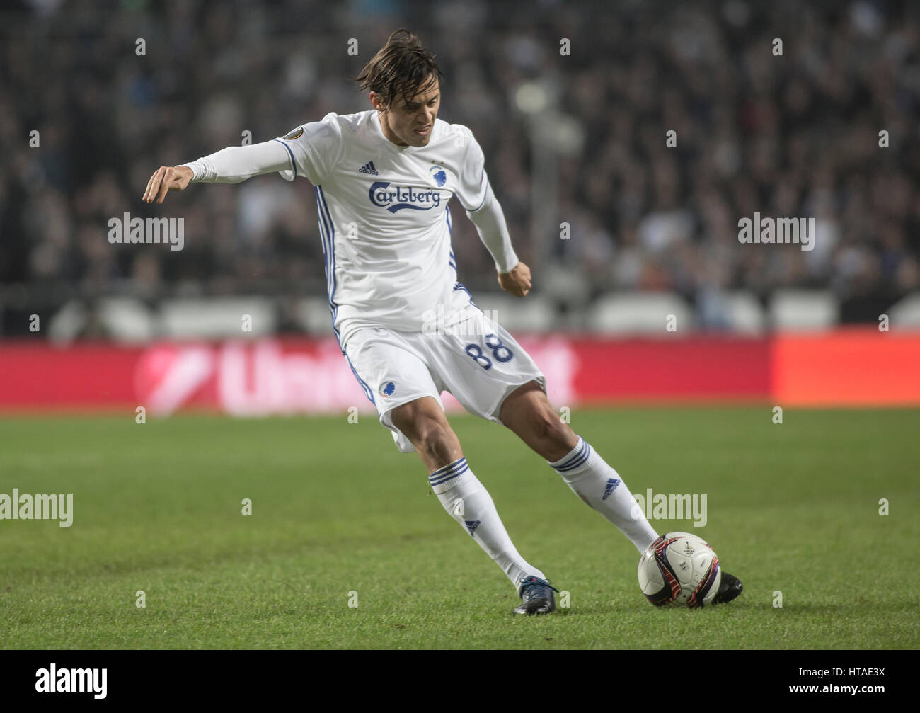 Danemark, Copenhague, le 9 mars 2017. Uros Matic (88), du FC Copenhague vu au cours de la Ligue Europa ronde de 16 match entre FC Copenhague et l'Ajax d'Amsterdam à Telia Parken. Banque D'Images