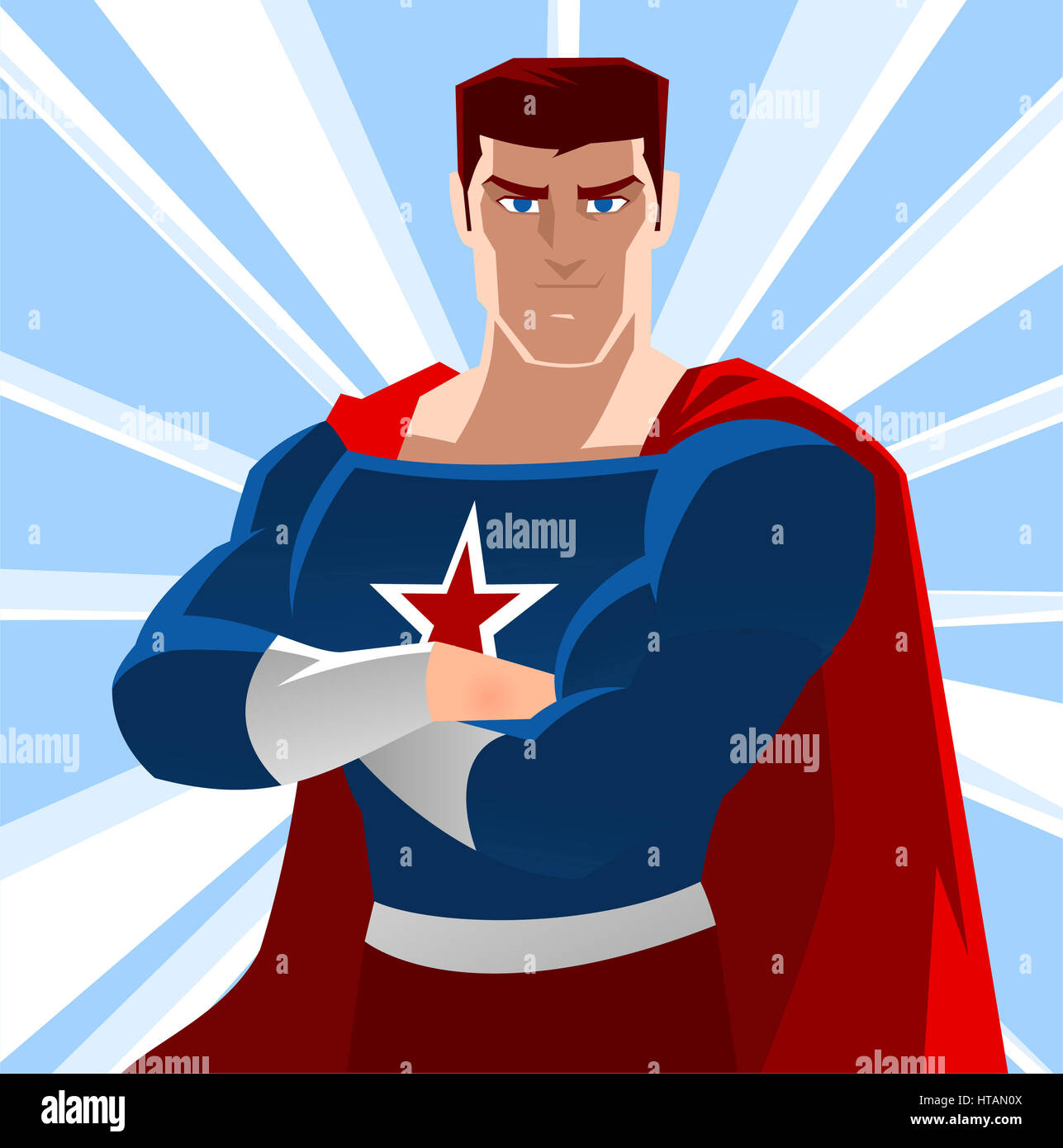 Super héros américain, avec l'étoile et cape rouge vector illustration. Banque D'Images