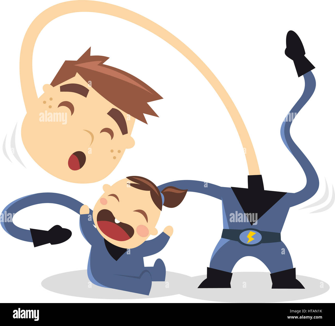 Frères super-héros héros jouant avec des pouvoirs, avec superhero costume  bleu et ceinture thunder vector illustration Photo Stock - Alamy