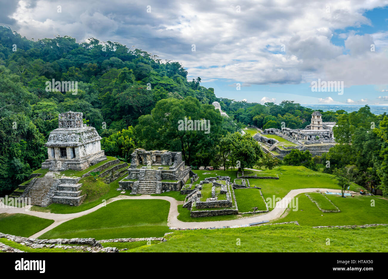 Vue panoramique des ruines Maya de Palenque - Chiapas, Mexique Banque D'Images