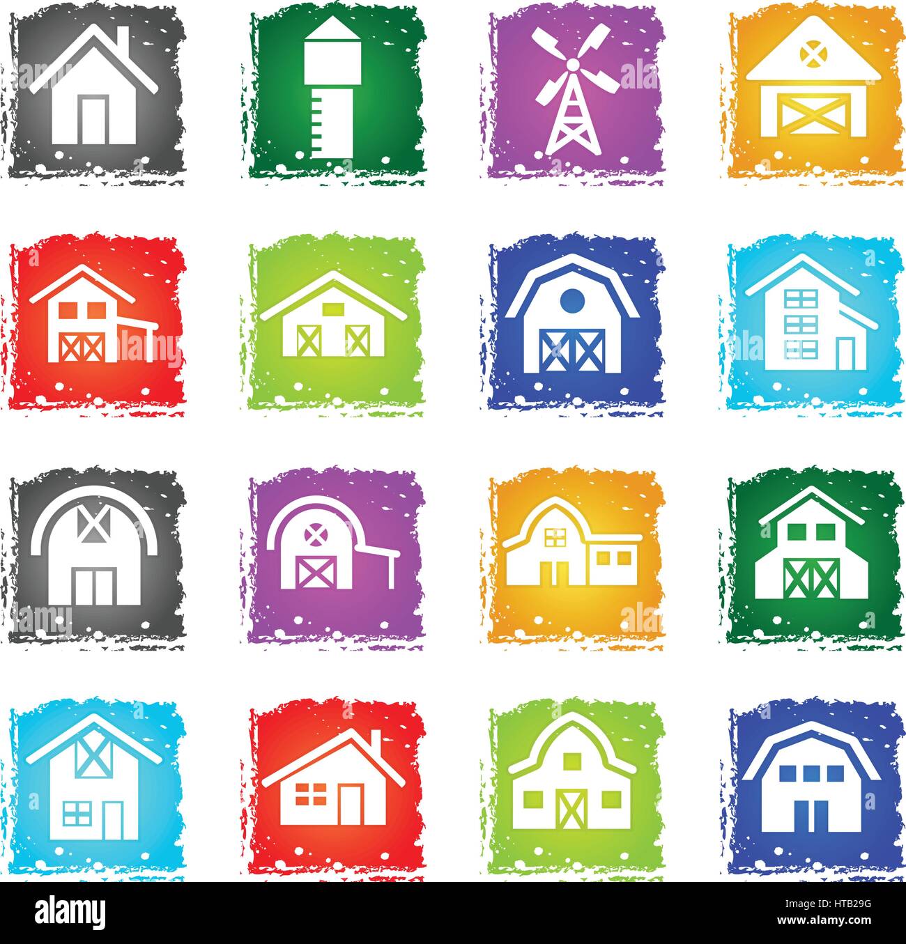 Bâtiment de ferme web icons en grunge style pour la conception d'interface utilisateur Illustration de Vecteur