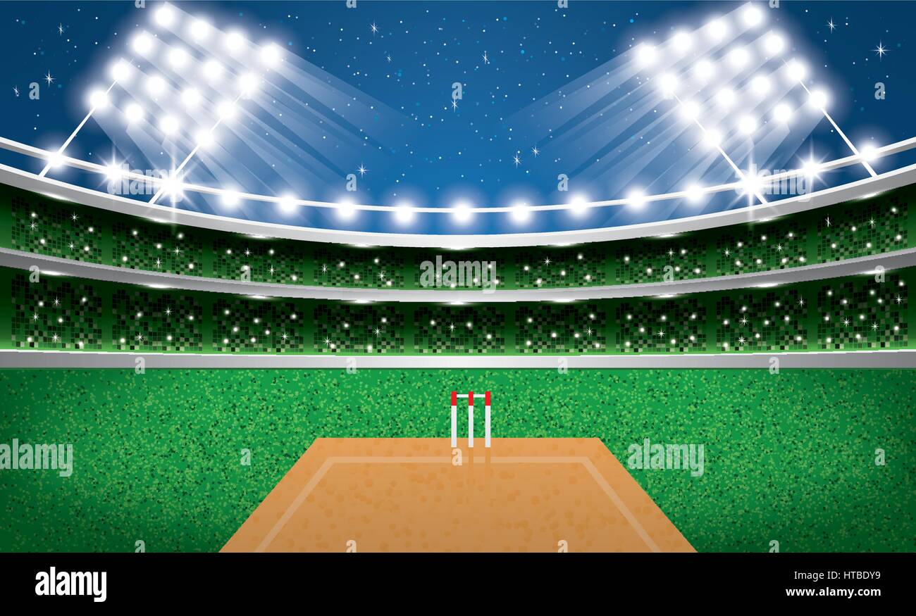 Stade de Cricket avec néons. arena. vector illustration. Illustration de Vecteur