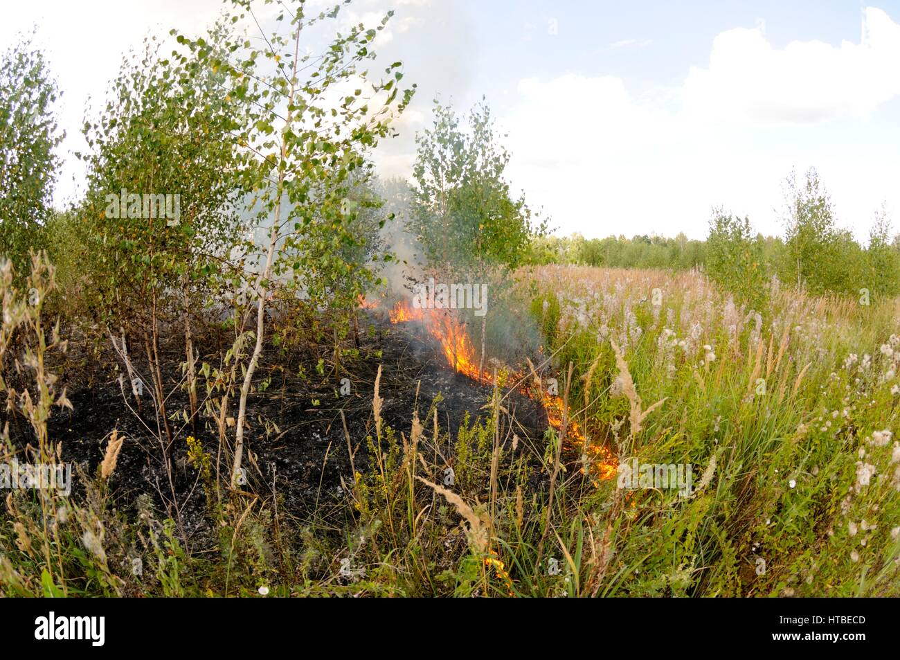 Incendie dans le village. Adobe RVB Banque D'Images