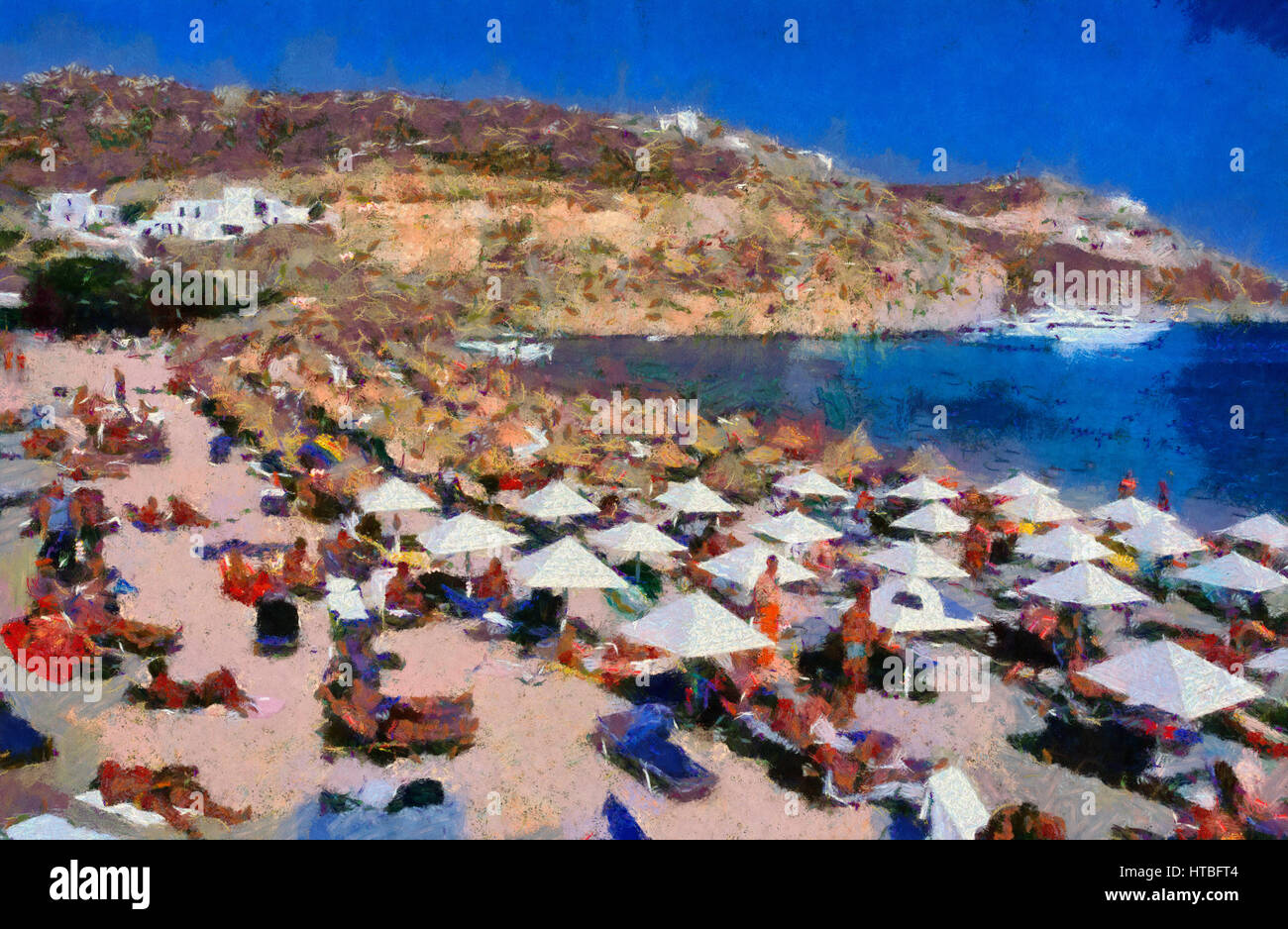 Super Paradise beach à l'île de Mykonos, Grèce Banque D'Images