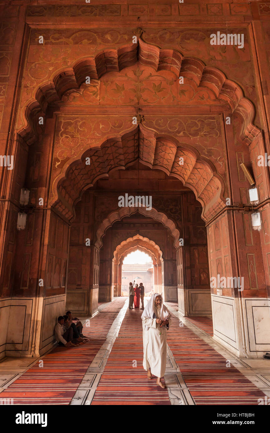 L'intérieur de la mosquée Jama Masjid de Delhi, Inde. Banque D'Images