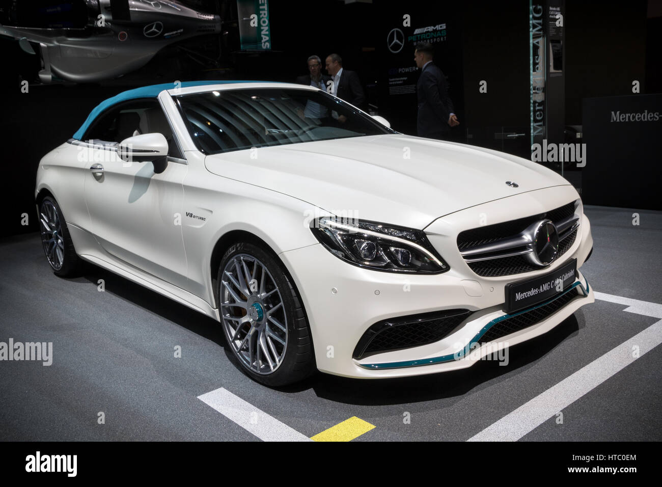 Genève, SUISSE - Le 7 mars 2017 : nouvelle Mercedes-AMG C 63 S Cabriolet voiture présenté à la 87e Salon International de l'Automobile de Genève. Banque D'Images