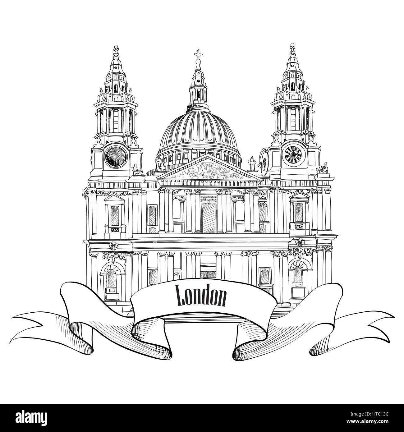 La cathédrale Saint Paul, London, UK. hand drawn vector illustration. vintage. Illustration de Vecteur