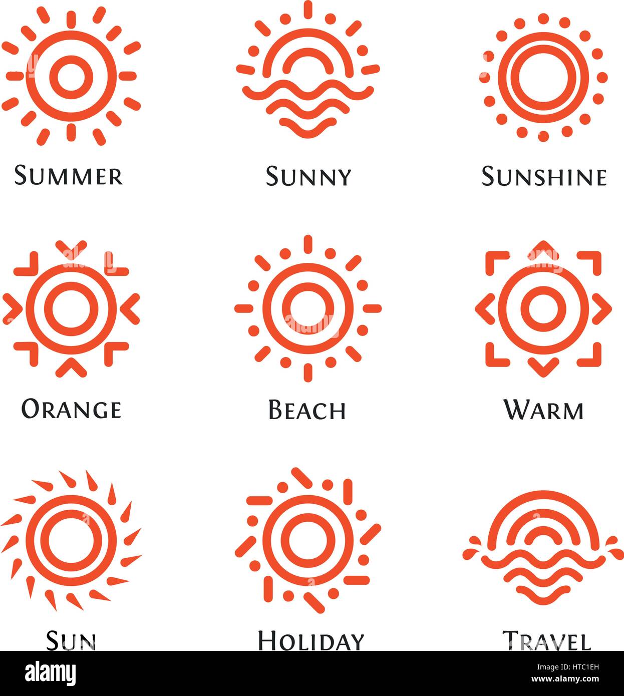 Résumé isolé forme ronde de couleur orange, sun set logo logotype collection vector illustration Illustration de Vecteur