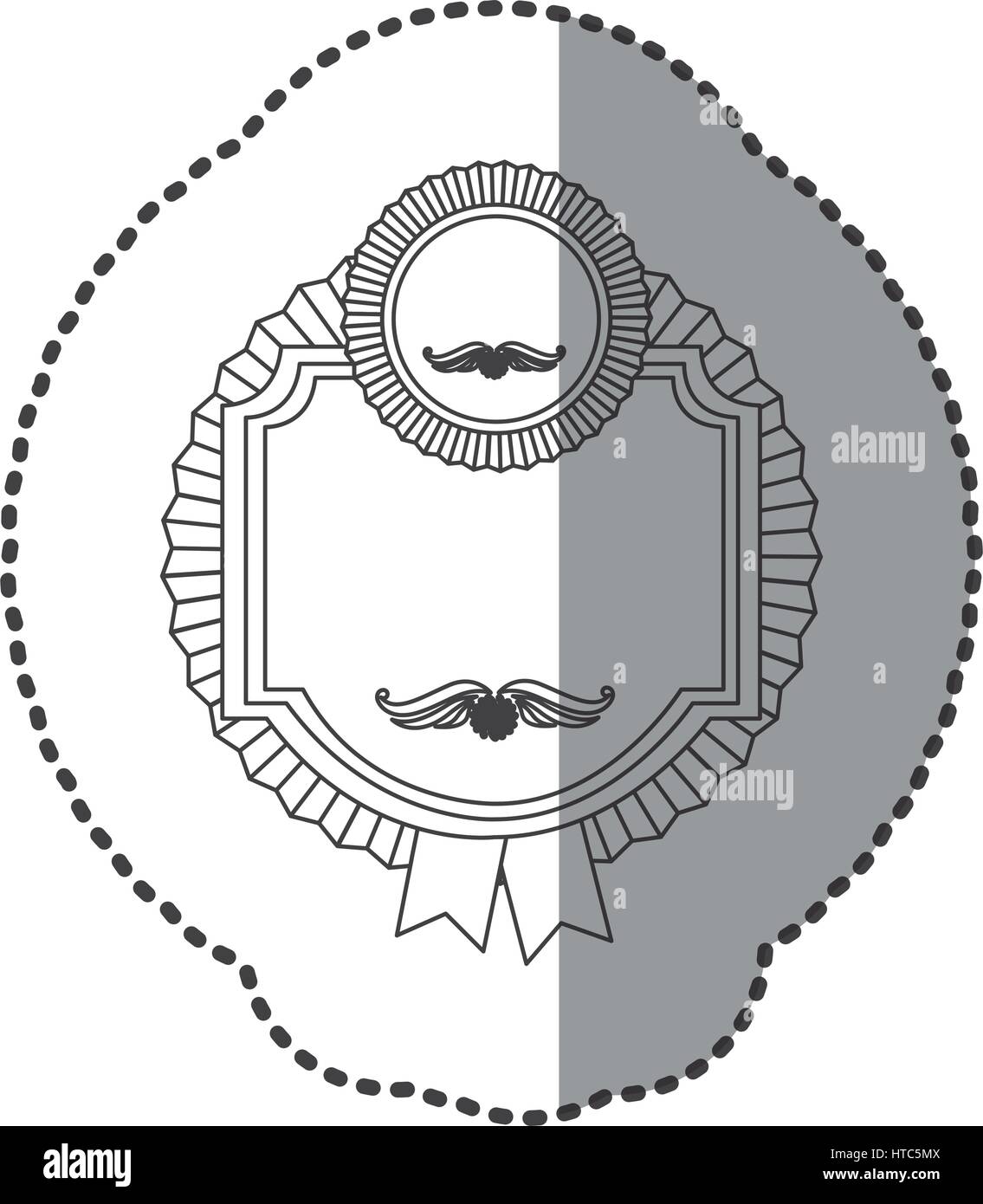 Sticker silhouette monochrome héraldique de châssis à l'emblème circulaire et ruban Illustration de Vecteur