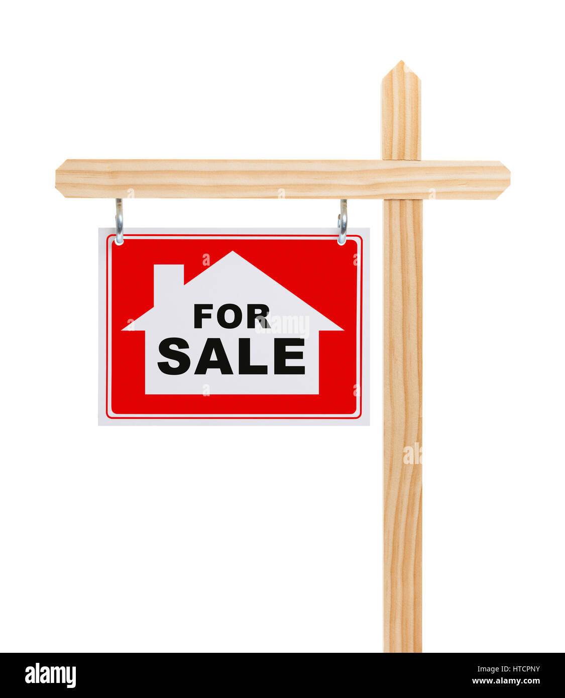 Real Estate For Sale Sign avec maison isolé sur fond blanc. Banque D'Images