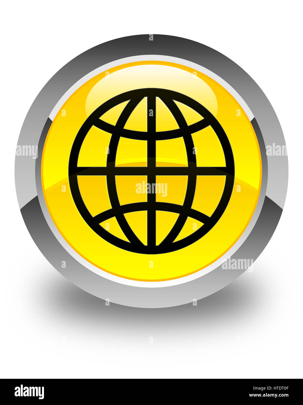 L'icône mondiale isolé sur bouton rond jaune brillant abstract illustration Banque D'Images