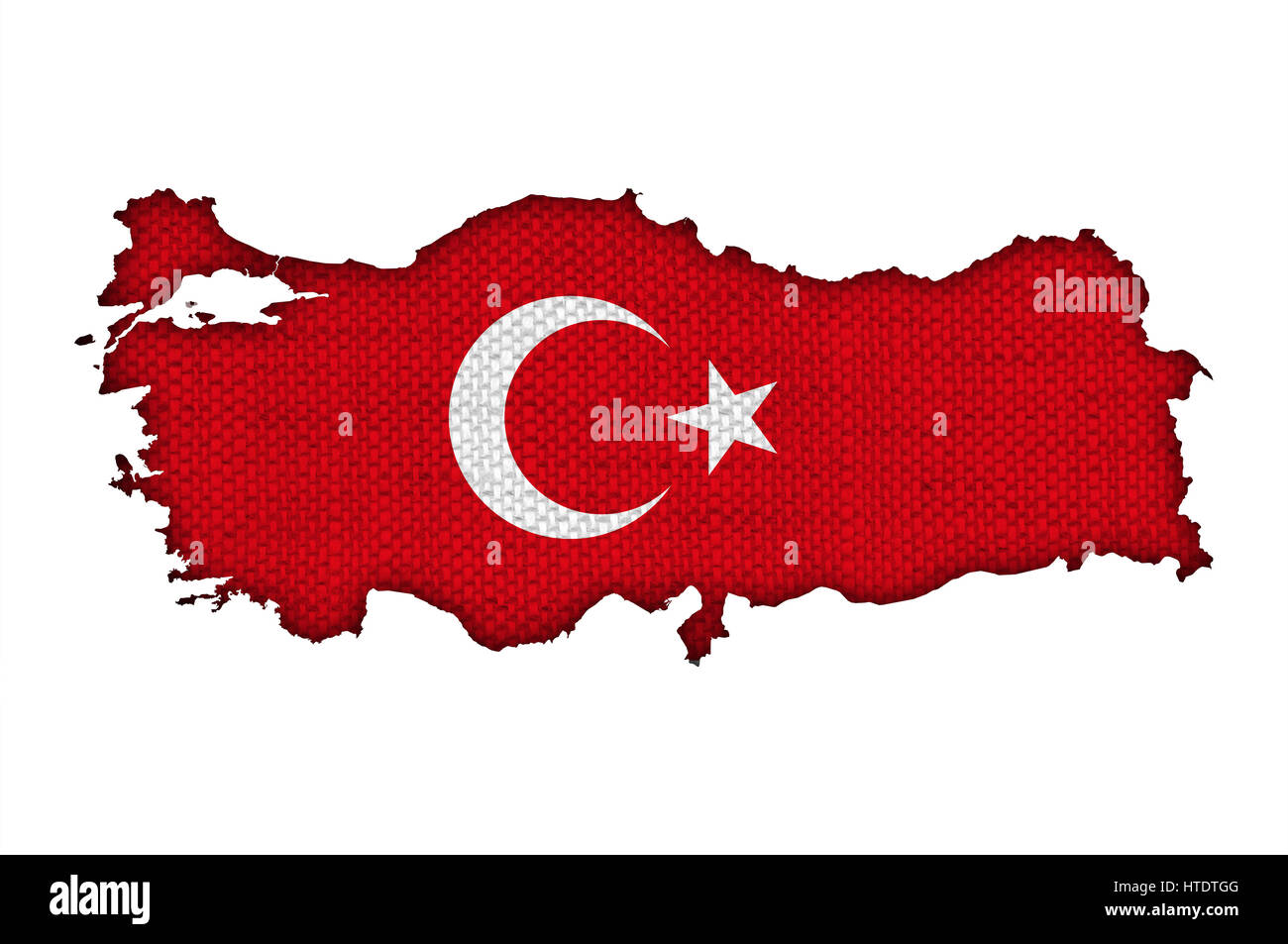 La carte et drapeau de la Turquie sur de vieux linge de maison Banque D'Images