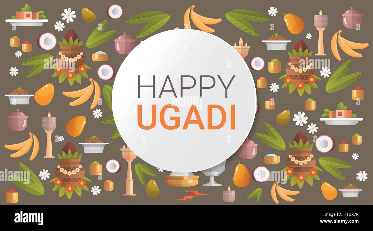 Ugadi et Gudi Padwa heureux Nouvel An hindou de carte de Vœux Illustration de Vecteur