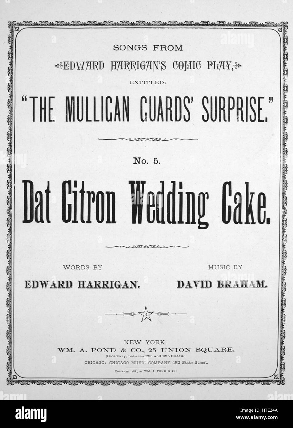 Image De Couverture Partitions De La Chanson Songs De Edward Harrigan S Piece Comique Intitule La Surprise Des Gardes Mulligan No5 Dat Citron Gateau De Mariage Avec Des Notes De L Auteur Original A